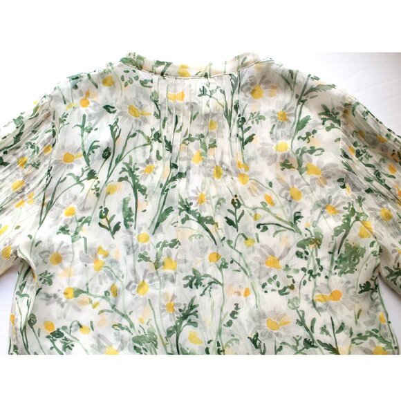 Veronica Beard Walker Pintucked Silk Blouse / Size 8 / White Green Kate Schelter - Picture 8 of 9